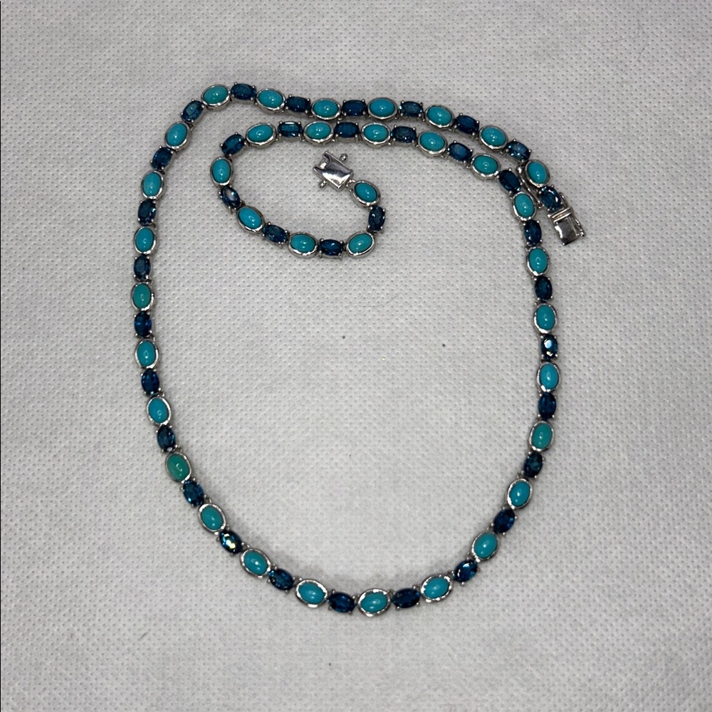 NWOT Genuine Sleeping Beauty Turquoise London Blue Topaz Gemstone Line Necklace